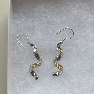 Silver Twisted Earrings with Gold Highlights